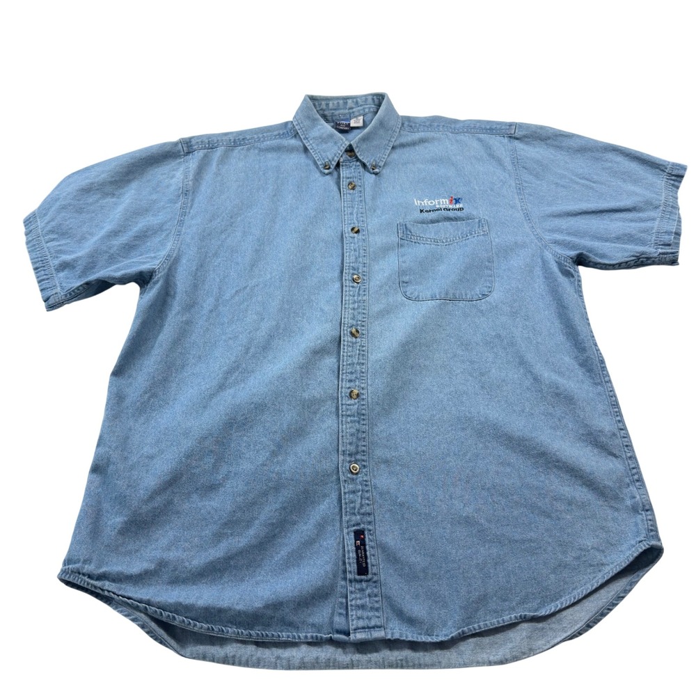 Port and Company Denim Shirt Mens XL Blue Excellent Informix Software Tech 90s‎
